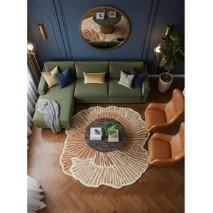 Tapis d'intérieur moderne abstrait fait main en laine touffetée beige et marron pour salon, lavable, décoration intérieure, cadeau pour le Nouvel An, fabriqué en Inde - Product Image 1