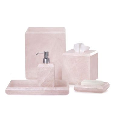 Attractive Pink Dispenser Set for Bath Supply Wholesale Tissue Dispenser and Towel Holder Soap Dish and Vanity Tray Bathroom Set