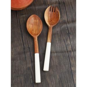 Nouveau manche en résine époxy serveur de salade en bois ensemble de 2 cuillère fourchette couverts cuisine vaisselle cuillère ménage salade serveur vaisselle - Product Image 2