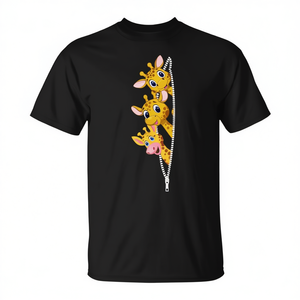 Giraffe Graphic Cute Animal Lover T-<b>Shirt</b> Black <b>Zip</b> Design - Product Image 2