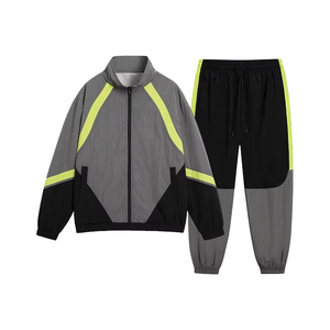 Men's Color Blocking Full-<b>Zip</b> <b>Hooded</b> Jacket Drawstring Joggers Breathable Fleece-Lined 100% Cotton Sporty Autumn Tracksuit Side - Product Image 4
