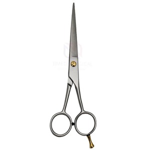 Ciseaux de coiffure professionnels JIMED SURGICAL en acier inoxydable 9CR13 plaqué or, pour droitiers, lame tranchante, finition mate, avec poignée ergonomique - Product Image 1