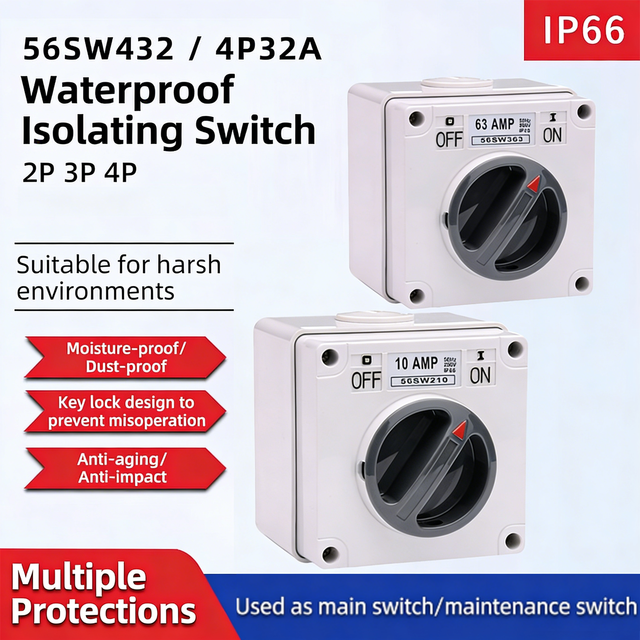 Golden Electric Waterproof 56SW432 Australian Outdoor Transfer Switch Grounding Wire Plastic IP66 500V 32A 4P