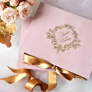 Nuovo Design scatola di velluto rosa carta di invito a nozze carta di invito a nozze in acrilico Premium di seta elegante di lusso