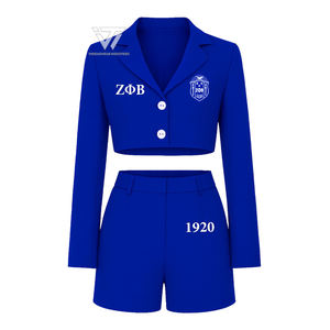 Ensemble 2 pièces de vêtements de sororité grec Zeta Phi Beta pour femmes: Blazer court avec short formel - Product Image 1