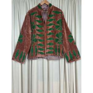 Boho Retro Chic Women's Jacket Hand Embroidered Finished Brown Floral Velvet Suzani Mandarin Collar Open Front <b>Winter</b> <b>Coat</b> Free - Product Image 4