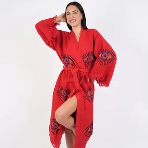 2024 Весна привлекательный богемный вышитый элегантный стильный женский кардиган хлопковое длинное кимоно куртка для женщин