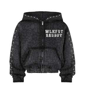 100% algodón French Terry de alta calidad lavado con ácido de gran tamaño Unisex Zip Up Sudadera con capucha personalizada con logotipo impreso personalizado - Product Image 2