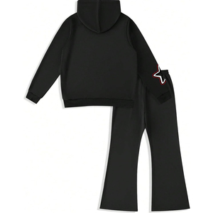 Chándal con estampado DTG personalizado para hombre con estilo, sudadera con capucha, pantalones acampanados, conjunto informal de 2 piezas, ropa de calle - Product Image 2