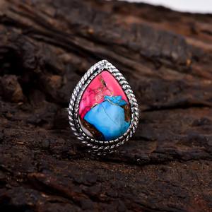 2025 Cotton Candy <b>Turquoise</b> 10x14mm Pear 925 Sterling Silver Handmade Gemstone <b>Ring</b> for Women Oxidized Statement Jewelry Gift - Product Image 3
