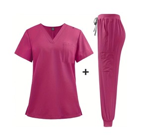 Uniformes médicos superventas setsStand cuello manga corta lavable elástico Scrub cómodo ajuste ropa de trabajo clínica uniformes - Product Image 1