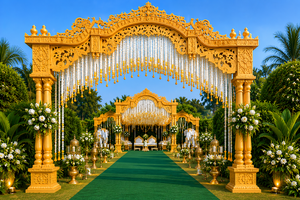 งานแต่งงานแบบกูจาราติสุดหรู พร้อมศาลาไม้เมยูร์สำหรับจัดงานกลางแจ้ง ตกแต่งงานแต่งงานสไตล์อินเดียอย่างมีระดับ ดีไซน์ทนทานและถอดประกอบได้ - Product Image 4