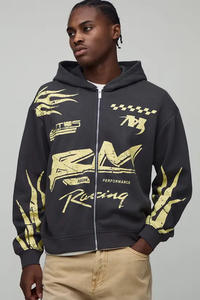 Sweat à capuche imprimé pour homme, gris vieilli, brodé, motifs personnalisés, collection 2025, coupe oversize, streetwear, hip-hop, décontracté, hiver - Product Image 2