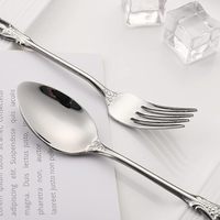 Cubertería de Acero Inoxidable Estilo Lujo Corte Real con Mango Hueco, Cuchillo para Carne, Tenedor y Cuchara, Plateado con Pulido Espejo