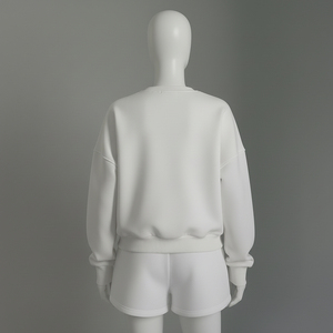 ชุดกีฬาฤดูใบไม้ผลิสำหรับผู้หญิงชุดวอร์ม2ชิ้นเสื้อสเวตเชิ้ตคอกลม100% กางเกงขาสั้นผ้าคอตตอน - Product Image 4