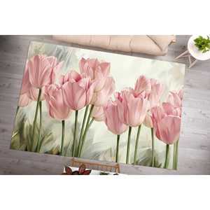 Alfombras de tulipanes rosas, alfombra estampada, diseño botánico moderno, alfombra antideslizante, alfombra fina no tejida - Product Image 1