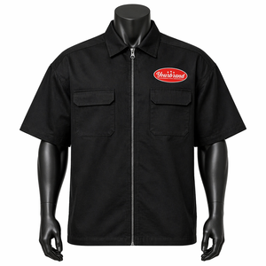Camisa Oversize Personalizada para Hombre con Cremallera, Manga Corta, Corte Holgado, Estilo Urbano, Parche con Logo, Doble Bolsillo, Venta al por Mayor OEM - Product Image 1
