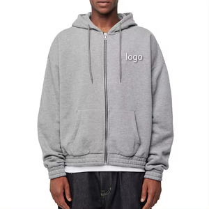 Prix bas, sweat à capuche unisexe à fermeture éclair intégrale, poids lourd, coupe régulière, uni, respirant, imperméable, en polyester/coton, avec étiquette tissée - Product Image 4