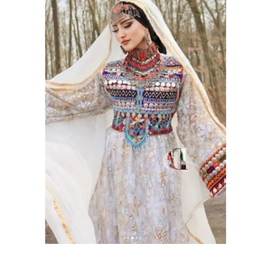 ROBE AFGHANI POUR FEMMES USURE MODERNE ROBES AFGHANI KUCHI COMPREND UNE PIÈCE DE POITRINE PERLE AVEC ÉPAULE ASSORTIE ET ENSEMBLE DE CEINTURE OEM ODM - Product Image 2