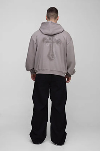 Sudadera con Capucha Gris Extra Grande para Hombre, Invierno 2026, con Cierre, Transpirable, Algodón Grueso de Calidad, con Logotipo Personalizado Impreso - Product Image 3