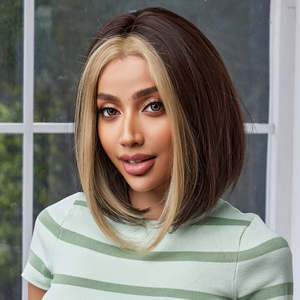 Peluca Corta Lisa de 10 Pulgadas DWY con Reflejos Dorados, Ondas Sueltas de 24 Pulgadas con Encaje Frontal Transparente para Mujer - Estilo DWY-BL66085-1 - Product Image 2