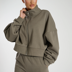 Sweat à capuche en tricot à col montant de style décontracté personnalisé pour femmes, imprimé, automne-hiver, polaire épais, fermeture éclair, respirant, pour femmes - Product Image 1