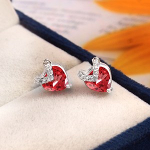 925 Sterling Silver Handmade <b>Heart</b>-Shape Natural Garnet Stud <b>Earrings</b> Statement Fine Jewelry for Women Gift - Product Image 3