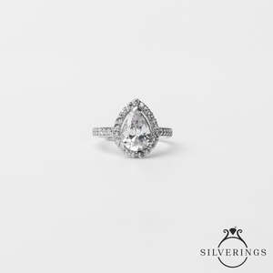 NOVAMART Fine Silverings 925 Sterling <b>Silver</b> Fine Jewelry <b>Adjustable</b> Tear Drop <b>Ring</b> with Pear Cut Diamond Rhodium Plated Engagem - Product Image 6