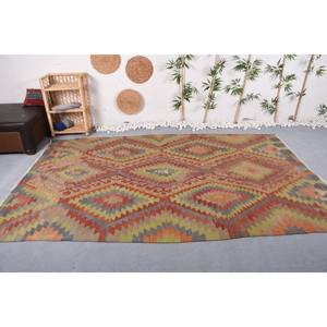 Tapis traditionnel en laine vert rouge 6x10ft Vintage turc grande surface Patchwork motif pour salon décor couloir support en Latex - Product Image 1