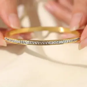 Elegant 18K Gold-Plated <b>Stainless</b> <b>Steel</b> Fashion Bracelet Casual Luxurious Solid Color with Inlay Rhinestones - Product Image 1