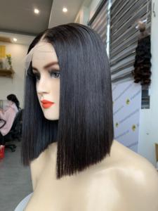 Peluca de cabello humano vietnamita liso, con corte recto en las puntas, trama virgen Remy, negro natural, de múltiples donantes. - Product Image 3