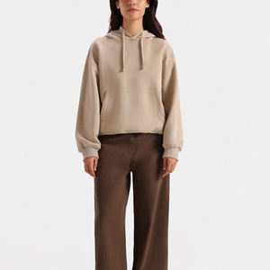Women's Casual Long Sleeve Pullover <b>Hoodies</b> <b>Fleece</b> Minimalist Beige Hoodie Drawstring Pullover Soft Cotton Casual wear - Product Image 1