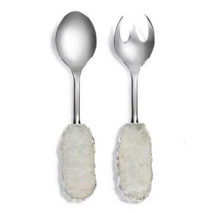 Nuevo Tenedor de cuchara chapado en oro de acero inoxidable con mango de Color blanco cubiertos clásicos de alta calidad para boda restaurante hogar - Product Image 5