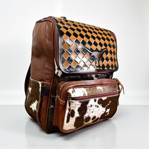 กระเป๋าเป้หนังวัวแท้แบบยูนิเซ็กซ์ ดีไซน์วินเทจโบโฮ ทำมือ ลายตาราง กันน้ำ ปิดด้วยซิปและตัวล็อค แฟชั่น - Product Image 2