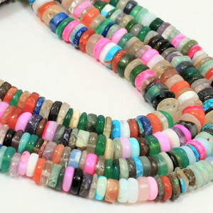 Perles Heishi en pierres précieuses naturelles multicolores, forme de pneu lisse, 4-7 mm, qualité AAA, mélange de pierres, forme de roue, pour bijoux - Product Image 3