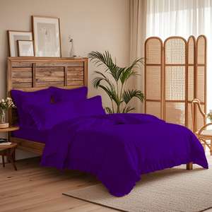 Juego de Ropa de Cama de Lujo de 4 Piezas en Polialgodón, Diseño con Volantes en Color Morado Sólido, Incluye Funda Nórdica, Sábana Ajustable y Fundas de Almohada para Uso Doméstico - Product Image 3
