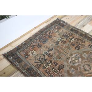 Alfombra de 4.2x6.6 pies, Alfombra Turca Vintage, Alfombra Geométrica Marrón Verde - Product Image 5