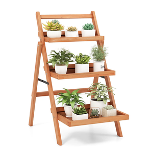 Support de plantes en bois d'acacia, étagère pour pot de fleurs, intérieur/extérieur, 3 niveaux, écologique, durable, léger, moderne, élégant - Product Image 1