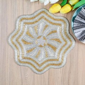 Handcrafted Round Glass <b>Beaded</b> <b>Placemats</b> for Dining Table American Style Wedding Christmas Decoration Family Gatherings Parties - Product Image 4