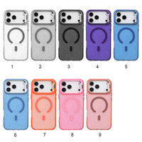 Coque de téléphone transparente violette à paillettes magnétique antichoc en TPU+PC avec support de carte et charge sans fil pour 15/16/17/18 Pro Max
