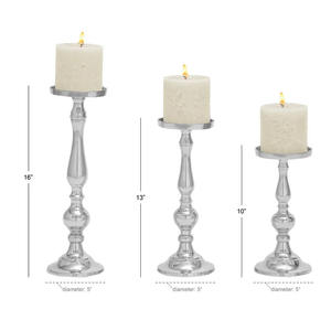 Bougeoir de pilier en métal de conception coûteuse argent fini pour l'éclairage de la maison et des événements ensemble de bougeoirs décoratifs - Product Image 6