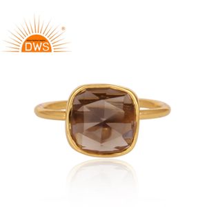 Anillo de Plata de Ley 925 con Baño de Oro de 18K y Cuarzo Ahumado Natural, el Más Vendido, Fabricante de Joyería - Product Image 2