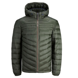 Veste matelassée à capuche pour homme, coupe ajustée, finition mate, coupe-vent, respirante, écologique, manteau d'hiver avec logo sur le devant - Product Image 1