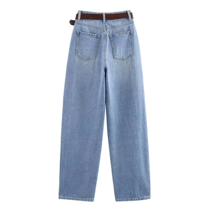 กางเกงยีนส์สตรีทแวร์ทรงหลวมสำหรับผู้หญิงกางเกงยีนส์ผ้าฝ้ายฟอกสีอ่อน - Product Image 2