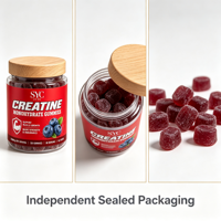 SYC Creatine Gummies 60 Permen Kunyah Vegan Suplemen Makanan Pendukung Otot Rumah Kantor Perjalanan OEM ODM Label Pribadi Grosir