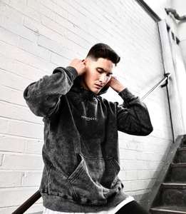 Lavage à l'acide meilleures ventes sweats à capuche pour hommes 450 GSM coton polaire mélangé couleur unie grande taille vente d'hiver sweats à capuche à vendre bas prix - Product Image 5