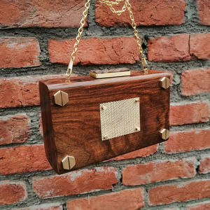 Trendy Women's Geometric Wooden <b>Clutch</b> <b>Bag</b> with Perspex <b>Box</b> - Product Image 1