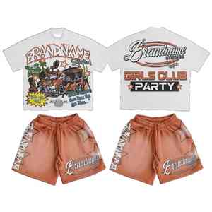 Sublimación personalizada Hombres Camiseta Pantalones cortos Conjunto DTF DTG Imprimir Verano Dos piezas Rhinestone Outfit Oem Ropa al por mayor - Product Image 4