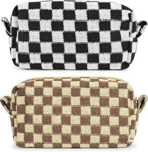 Borsa da Viaggio per Trucchi in Tessuto Non Tessuto a Quadretti con Manici Laterali, <span class=keywords><strong>Cerniera</strong></span> Premium e Design alla Moda, Grande - Product Image 1