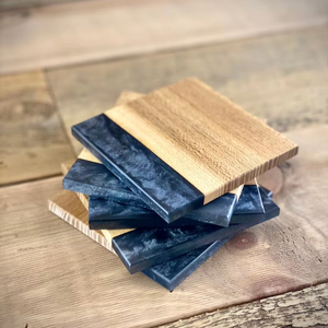 Wood and Resin Stone <b>Coaster</b> Set in Gift Box Stylish Handmade Homeware <b>Drink</b> <b>Coasters</b>, Perfect as Wedding Gifts, Corporate - Product Image 1